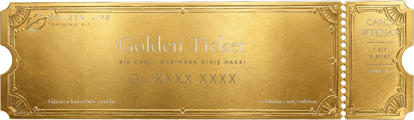 Golden Ticket — Golden Lips canlı webinar giriş bileti, altın folyo baskı