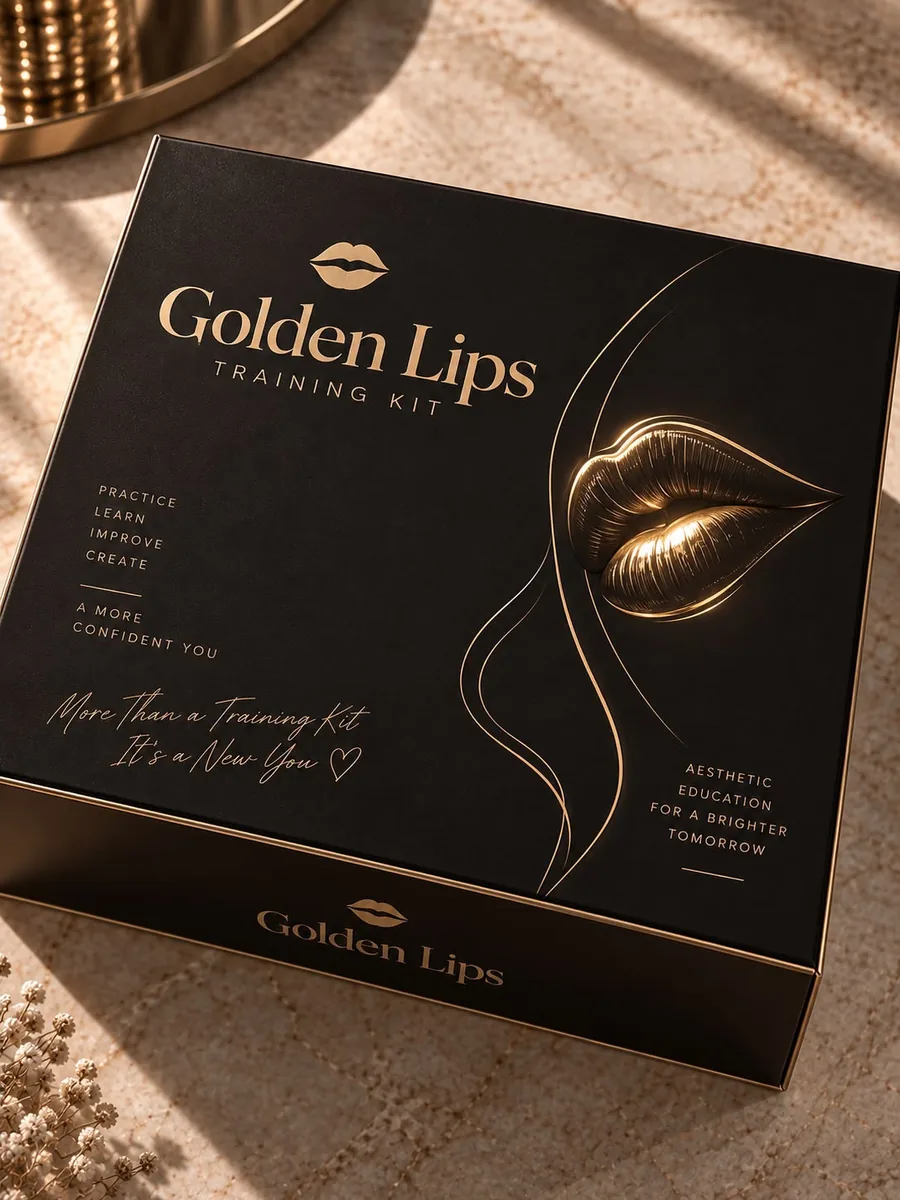 Golden Lips Training Kit kutusu, siyah ve altın kapak tasarımı